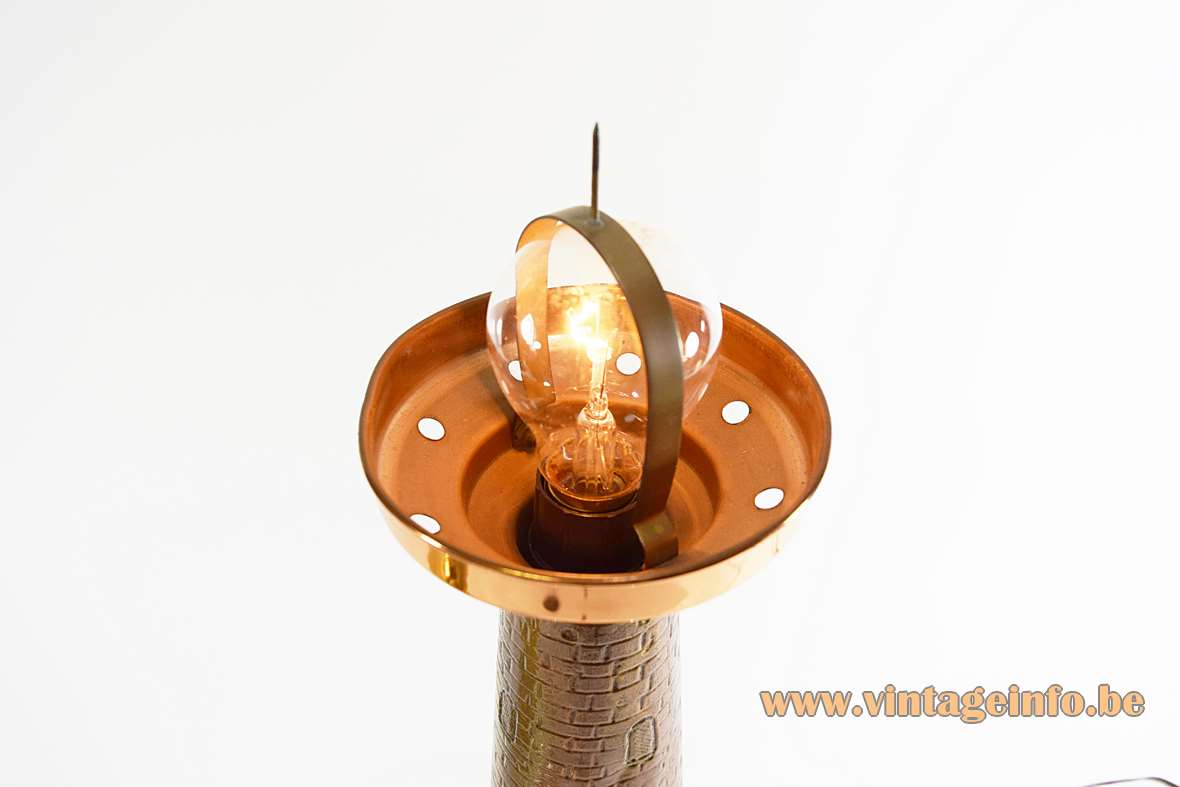 Lighthouse table lamp round copper & brass base open lampshade E27 socket & light bulb 1950s 1960s