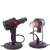 Lita projector table lamps black round base wrinkle paint lampshades red buttons 1970s France Jacques Biny