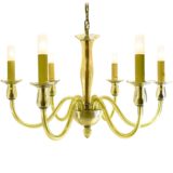 Amber Murano glass classic chandelier with 6 hand-blown curved rods and gilded brass 1960s 1970s