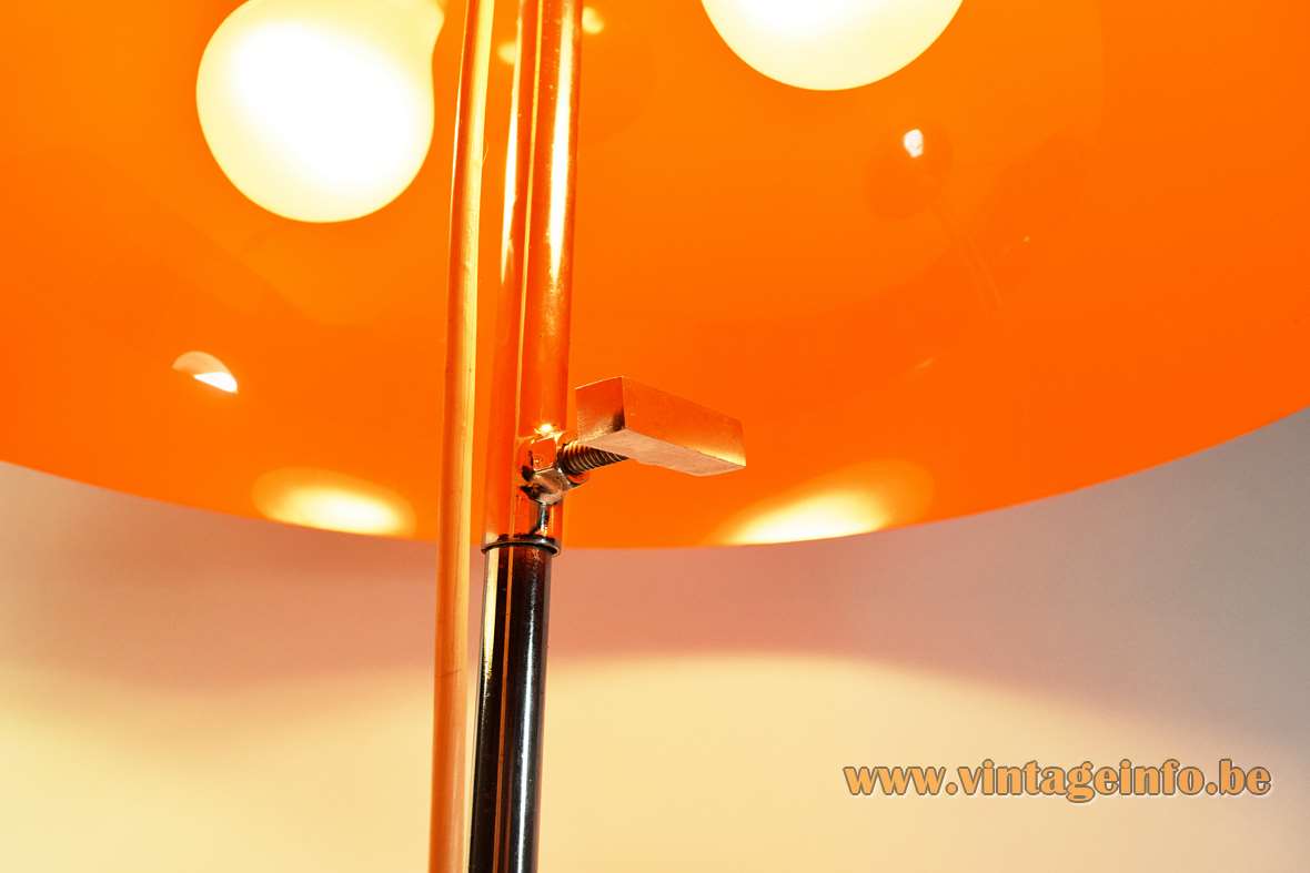 Gepo orange mushroom table lamp chrome base & rod adjustable acrylic lampshade 1960s 1970s 2 E27 sockets