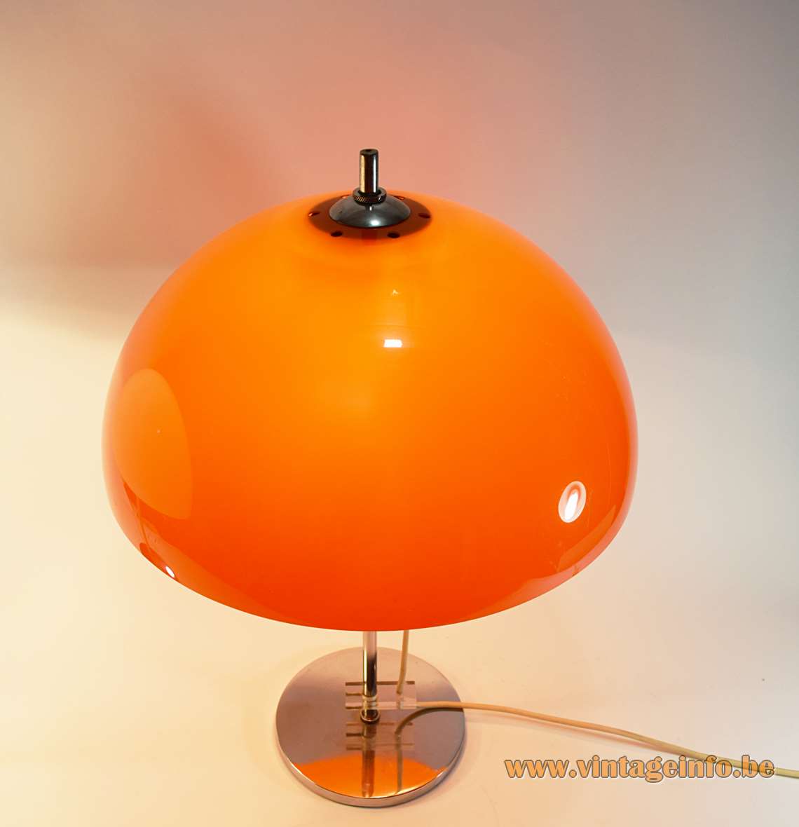 Gepo orange mushroom table lamp chrome base & rod adjustable acrylic lampshade 1960s 1970s 2 E27 sockets
