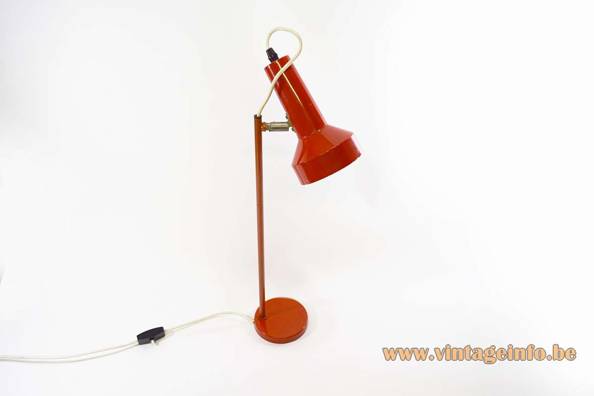 OMI desk lamp round red metal base long rod elongated lampshade Koch & Lowy Massive 1960s 1970s