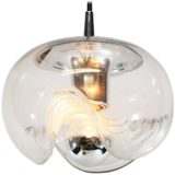 Peill+Putzler Futura pendant lamp clear embossed glass globe lampshade chrome lid 1970s Germany E27 socket
