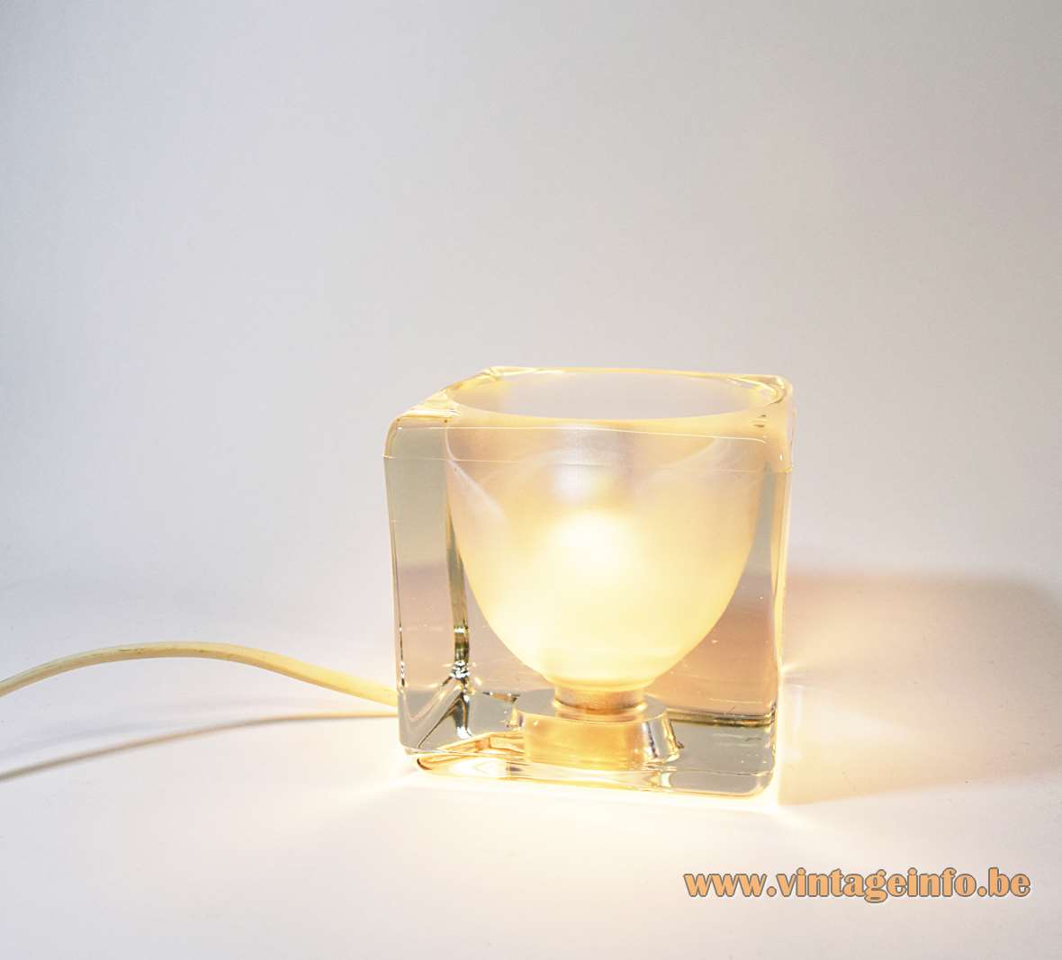 Peill + Putzler ice cube table lamp clear square glass base frosted mat inside 1970s 1980s E14 socket