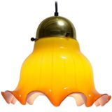 Peill+Putzler petticoat pendant lamp yellow & red-orange striped glass handkerchief lampshade 1970s Germany