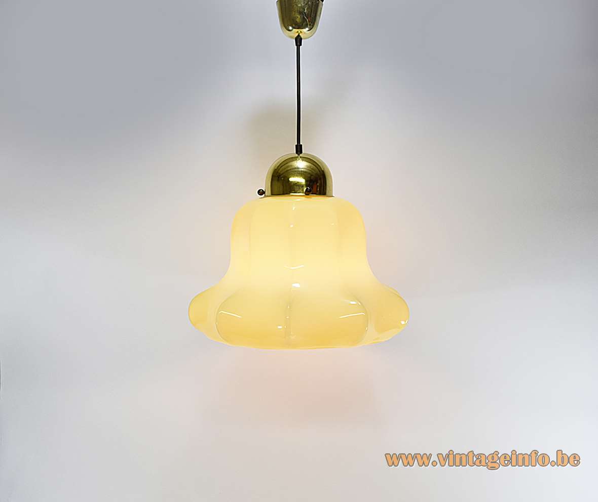 Peill + Putzler vanilla skirt pendant lamp beige yellow glass handkerchief lampshade 1960s 1970s Germany E27 socket