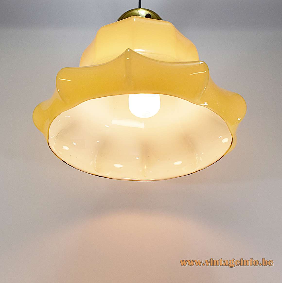 Peill + Putzler vanilla skirt pendant lamp beige yellow glass handkerchief lampshade 1960s 1970s Germany E27 socket