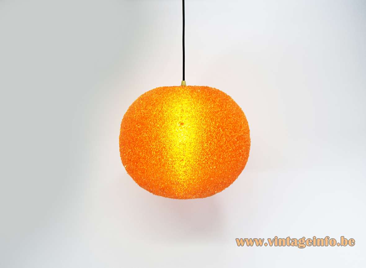 Sugar ball Sphere pendant lamp big orange Rotaflex plastic globe design: John Sylvia Reid 1960s
