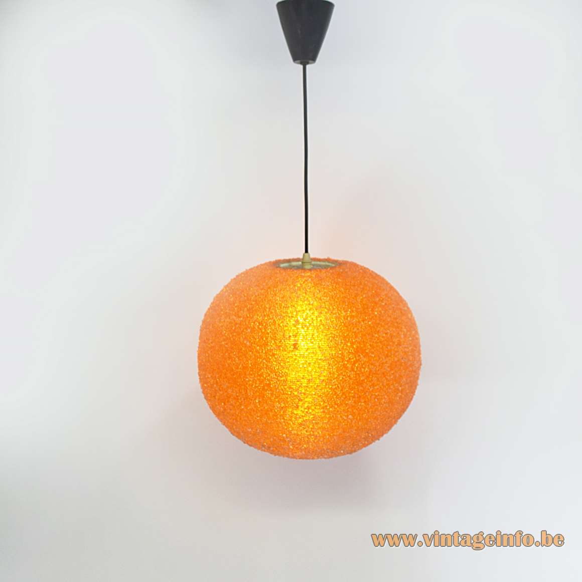 Sugar ball Sphere pendant lamp big orange Rotaflex plastic globe design: John Sylvia Reid 1960s