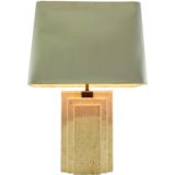 Travertine Table Lamp Limestone Camille Breesch Belgium brass fabric lampshade 1960s 1970s MCM