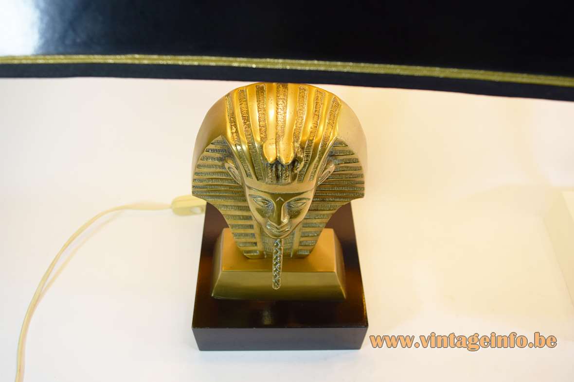 Tutankhamun table lamps black wood base brass alloy pharaoh pagoda lampshade 1970s 1980s Massive Belgium