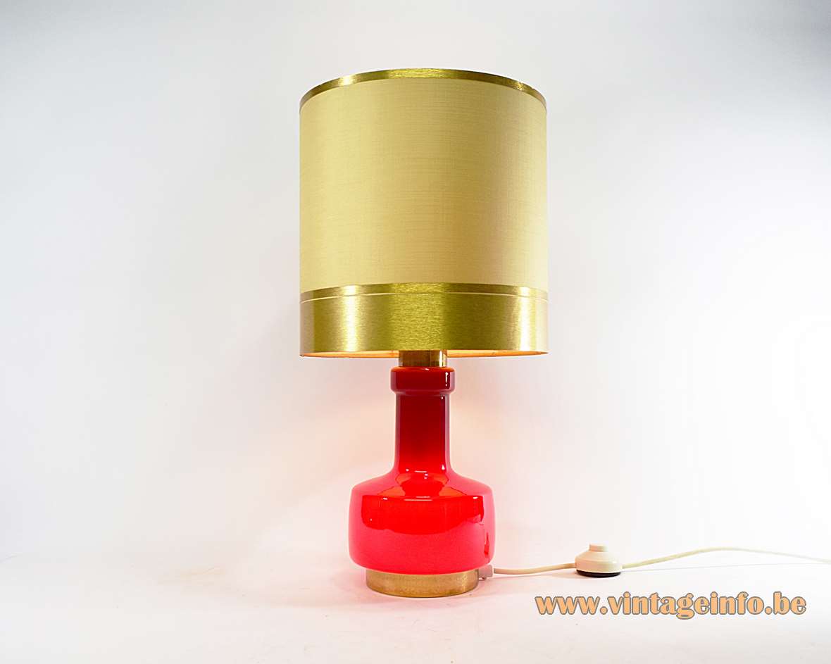 1970s maroon glass table lamp dark red burgundy base brass bottom tubular lampshade 1960s DORIA Germany
