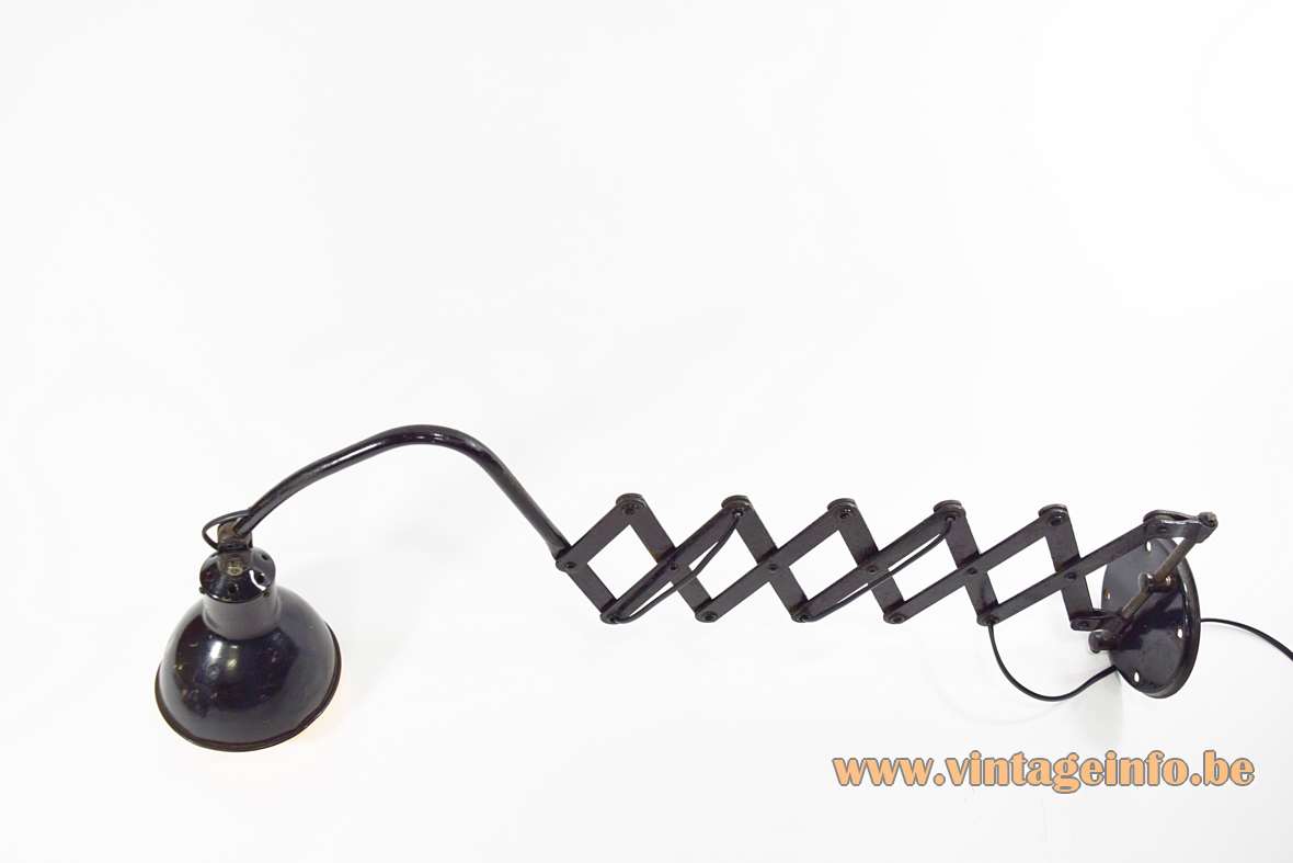 AGI scissor metal wall lamp black iron industrial foldable work light Belgium 1920s 1930s art deco