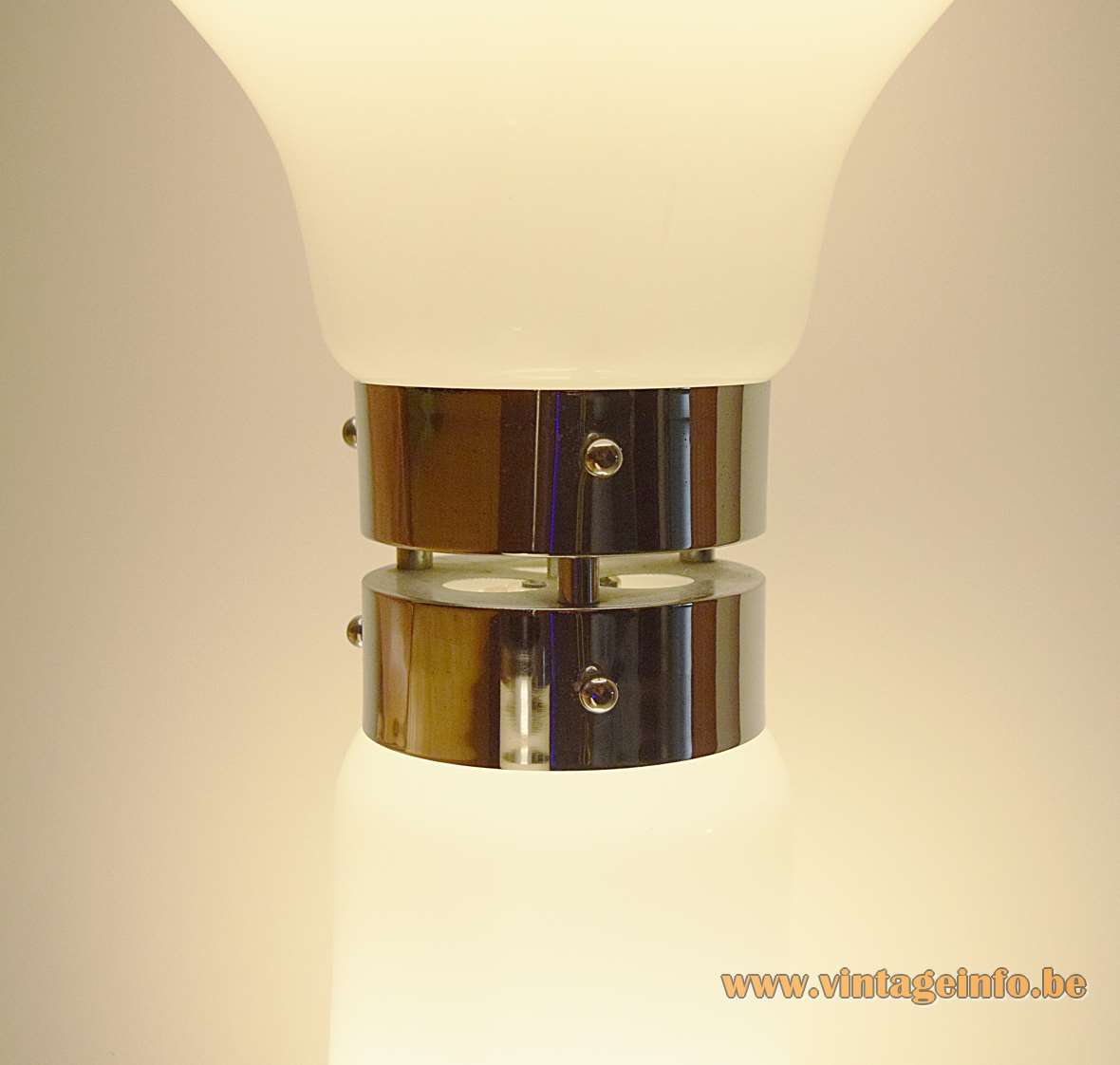 AV Mazzega Birillo floor lamp design: Carlo Nason white opal Murano glass cone chrome ring 1960s 1970s