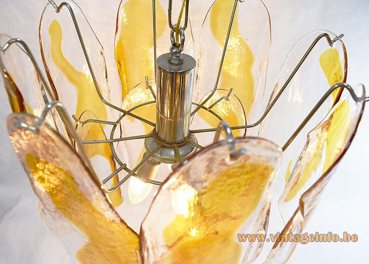AV Mazzega amber crystal glass chandelier design: Carlo Nason 14 plates chrome wire frame 1960s 1970s