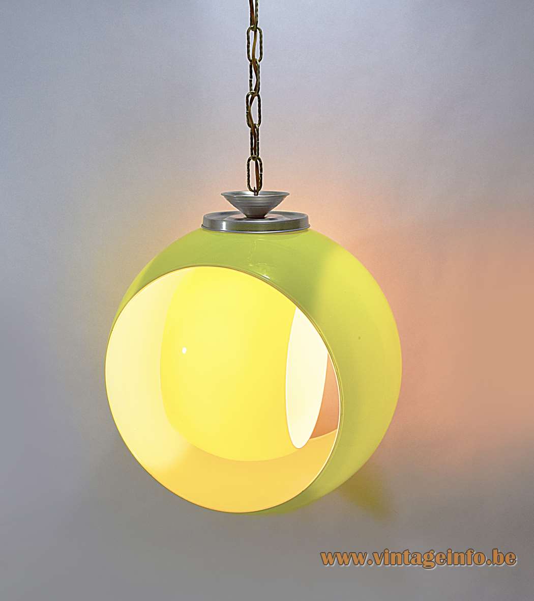 AV Mazzega eclipse pendant lamp 1960s design: Carlo Nason yellow green round circular Murano glass 1970s