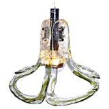 AV Mazzega open glass leaves pendant lamp 1970s design: Carlo Nason clear green Murano glass chrome
