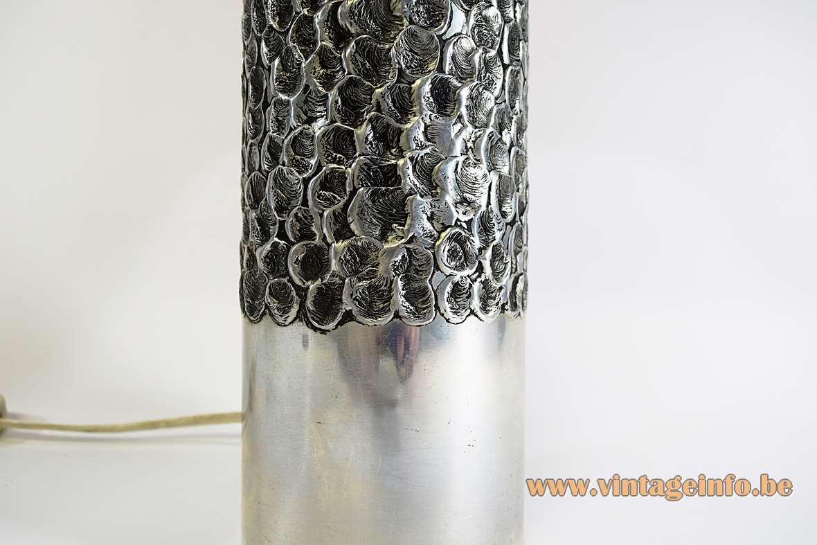Aluclair aluminium brutalist table lamp design: Willy Luyckx burned tube base fabric lampshade 1960s 1970s Belgium