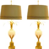 Boulanger ostrich egg table lamp brass palm leaves opal glass fabric lampshade 1960s 1970s vintage