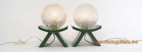 Cari Zalloni Green Bedside Table Lamps Steuler Keramik embossed glass globes 1960s 1970s MCM