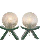 Cari Zalloni green bedside table lamps Steuler Keramik embossed glass globes 1960s 1970s Germany E14 socket