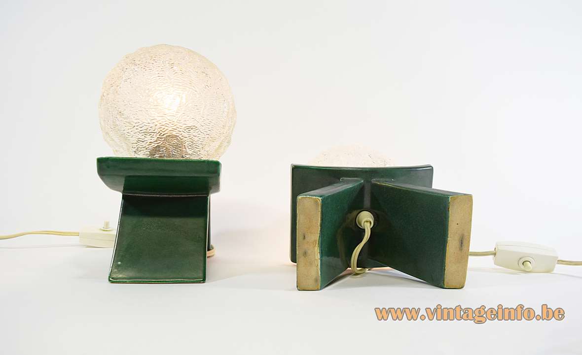 Cari Zalloni green bedside table lamps Steuler Keramik embossed glass globes 1960s 1970s Germany E14 socket