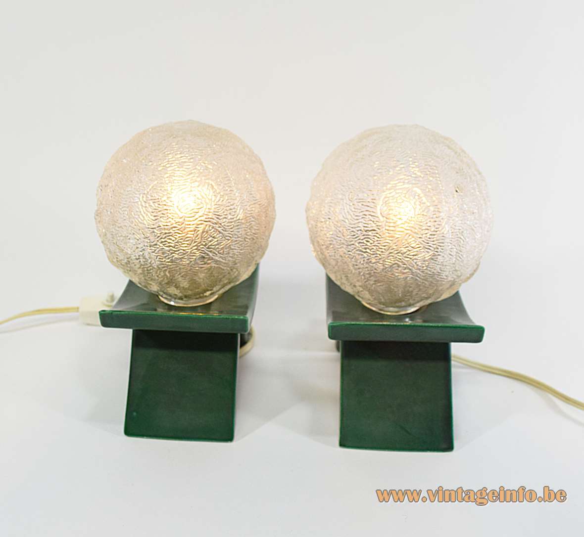 Cari Zalloni green bedside table lamps Steuler Keramik embossed glass globes 1960s 1970s Germany E14 socket