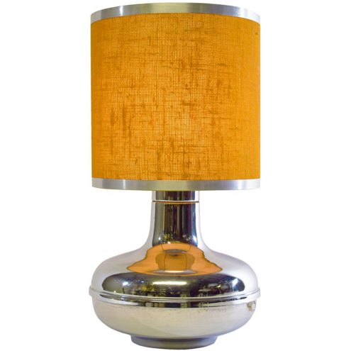 1970s chrome round table lamp with a abric lampshade with chrome rims E14 socket 1960s