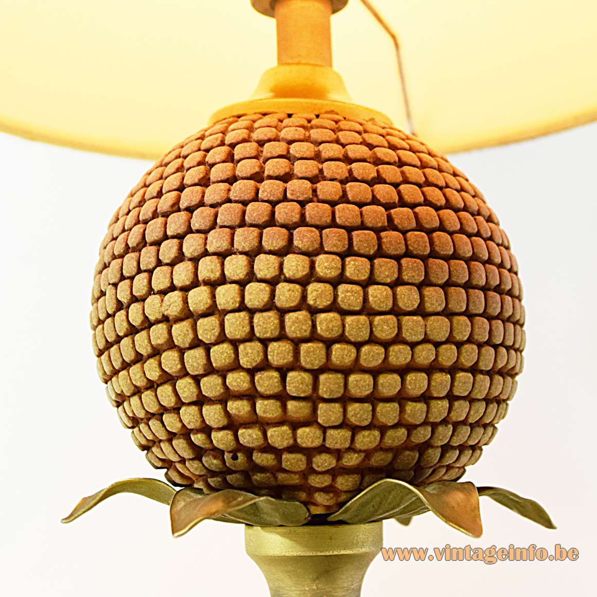 Le Dauphin Corn Table Lamp Mazet Hollywood Regency square brass base corn fabric lampshade 1970s 1980s