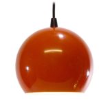 Eyeball pendant lamp small metal orange globe lampshade white inside Massive Belgium 1960s 1980s