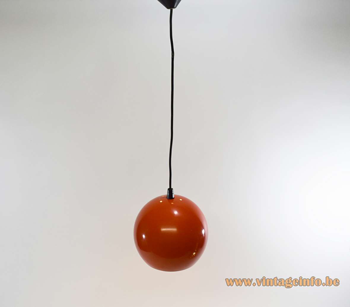 Eyeball pendant lamp small metal orange globe lampshade white inside Massive Belgium 1960s 1980s
