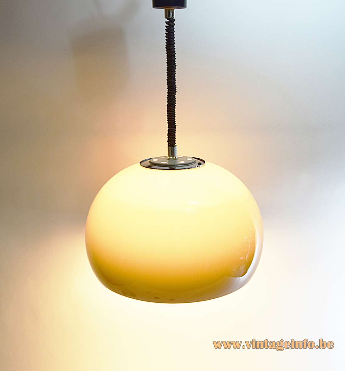 Harvey Guzzini Burgos pendant lamp brown acrylic globe lampshade white Perspex diffuser 1960s 1970s Italy iGuzzini
