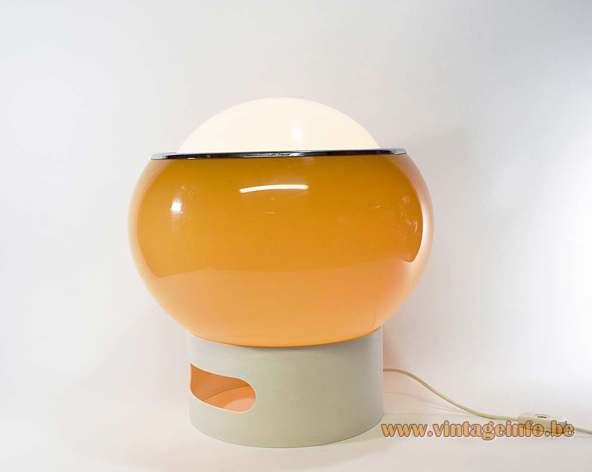 Harvey Guzzini Clan floor lamp brown acrylic Perspex globe chrome ring plastic base 1960s 1970s vintage