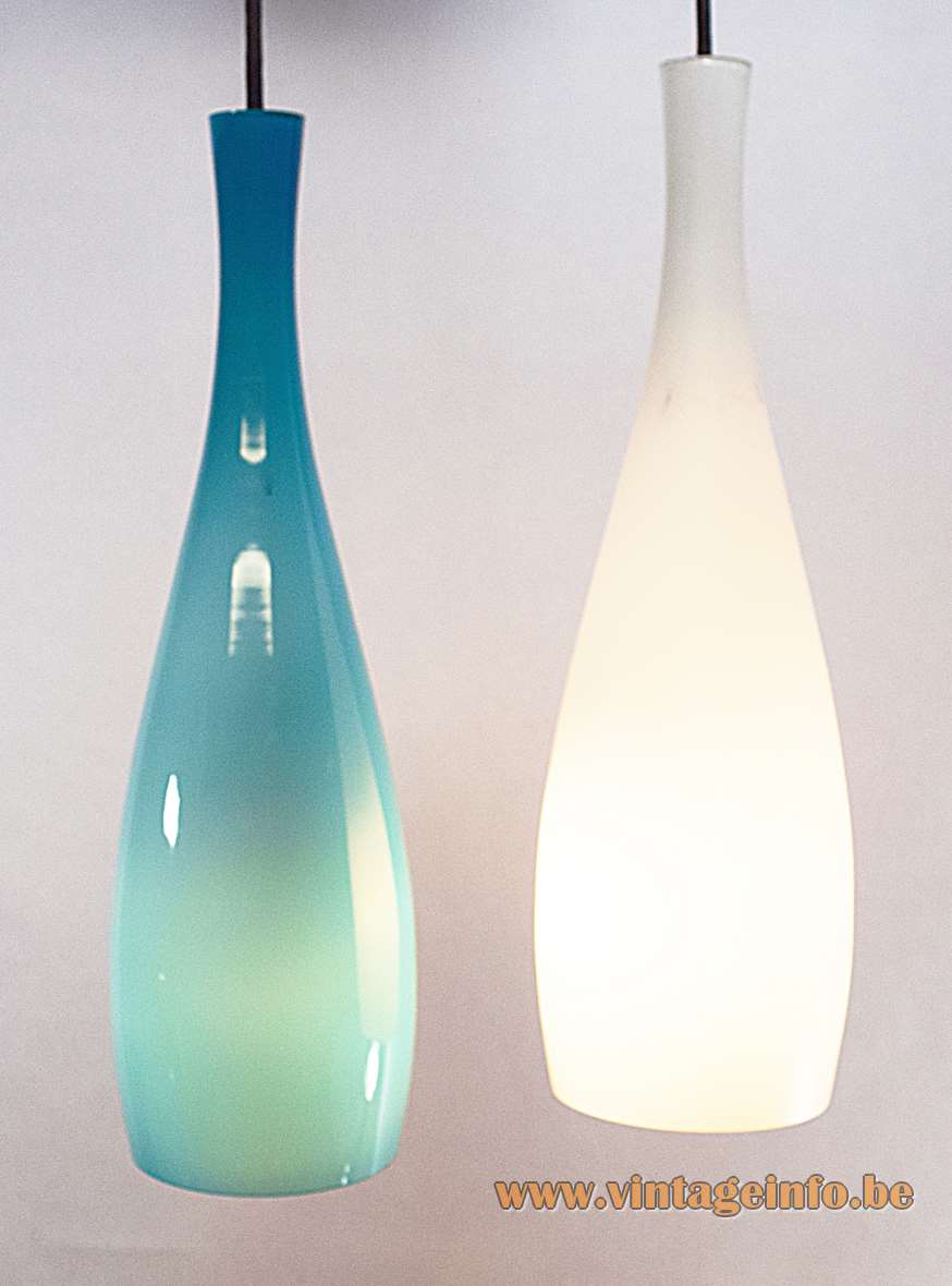 Jacob Eiler Bang pendant lamp long white turquoise glass Fog & Morup Denmark 1960s design vintage