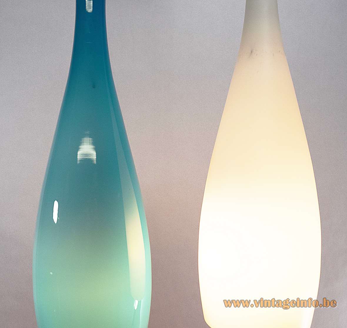Jacob Eiler Bang pendant lamp long white turquoise glass Fog & Morup Denmark 1960s design vintage
