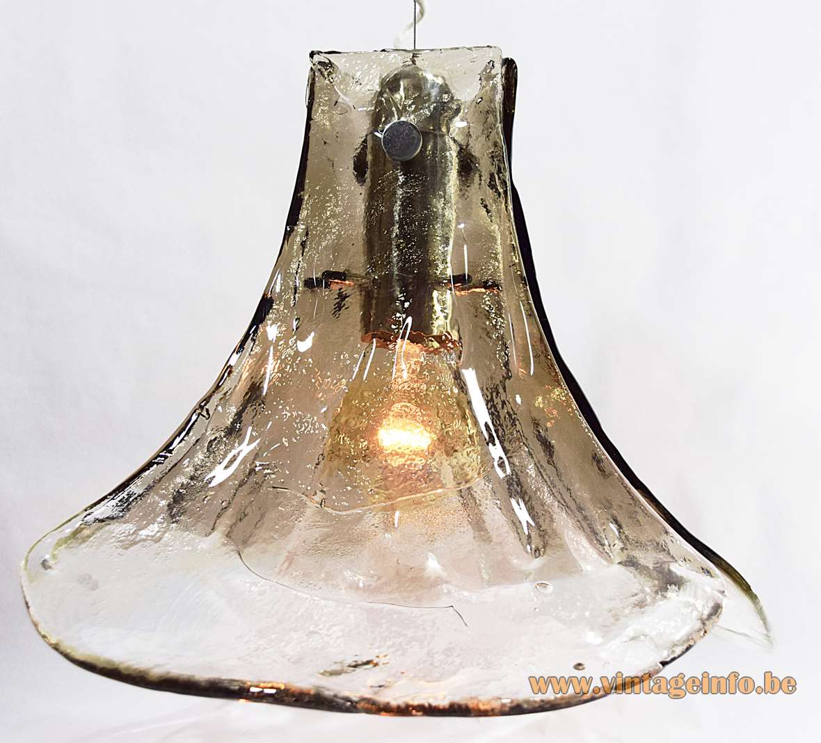Kalmar smoked glass pendant lamp 3 big Murano leaves petals design: Carlo Nason 1960s 1970s vintage