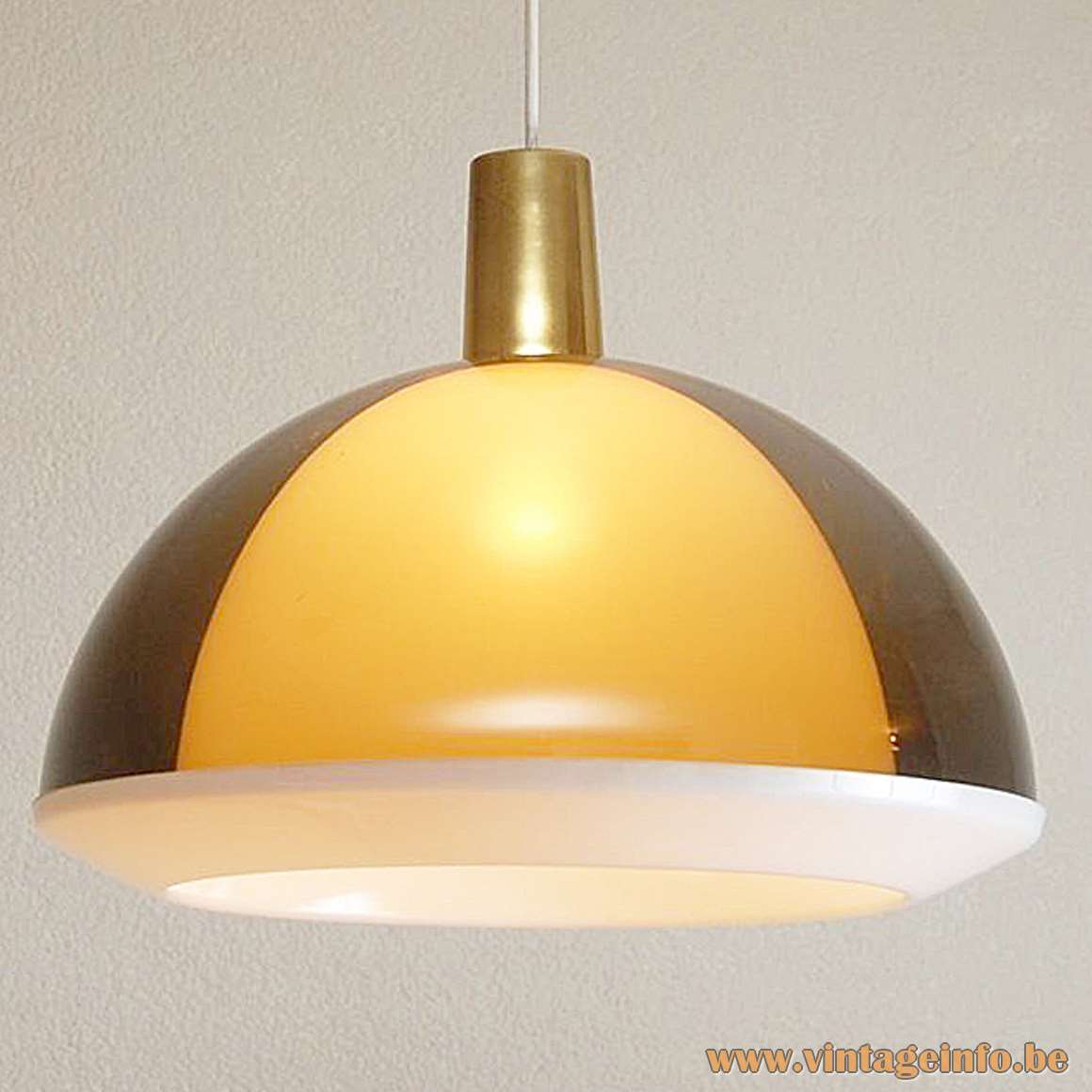 Kuplat Acrylic Pendant Lamp design: Yki Nummi yellow ocher translucent lampshade white diffuser 1960s 1970s MCM