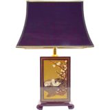 Small Hokkaido table lamp black beam base Japanse ducks pagoda lampshade Le Dauphin 1970s 1980s France
