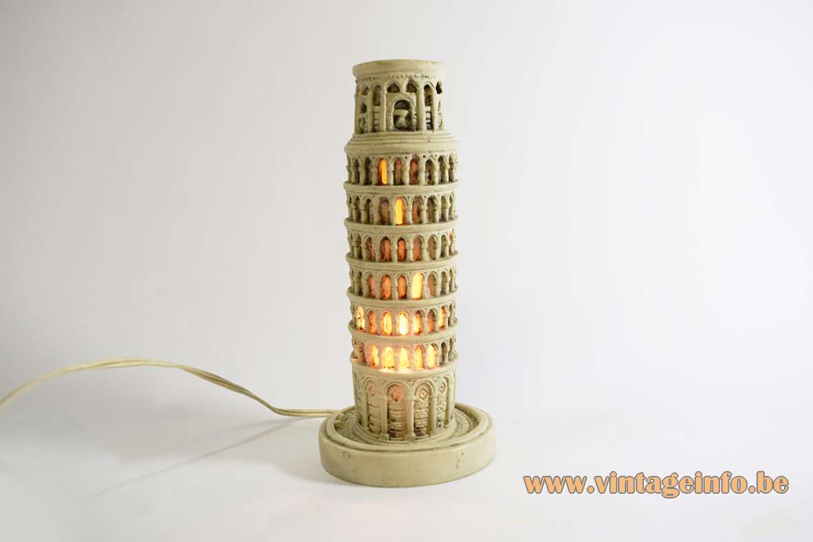 Leaning Tower of Pisa lamp in polystone resin souvenir Italy E14 lamp socket 1950s 1960s 1970s