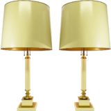 Neoclassical table lamps square vanilla cream base brass parts cardboard lampshades 1970s 1980s Deknudt Lighting Belgium