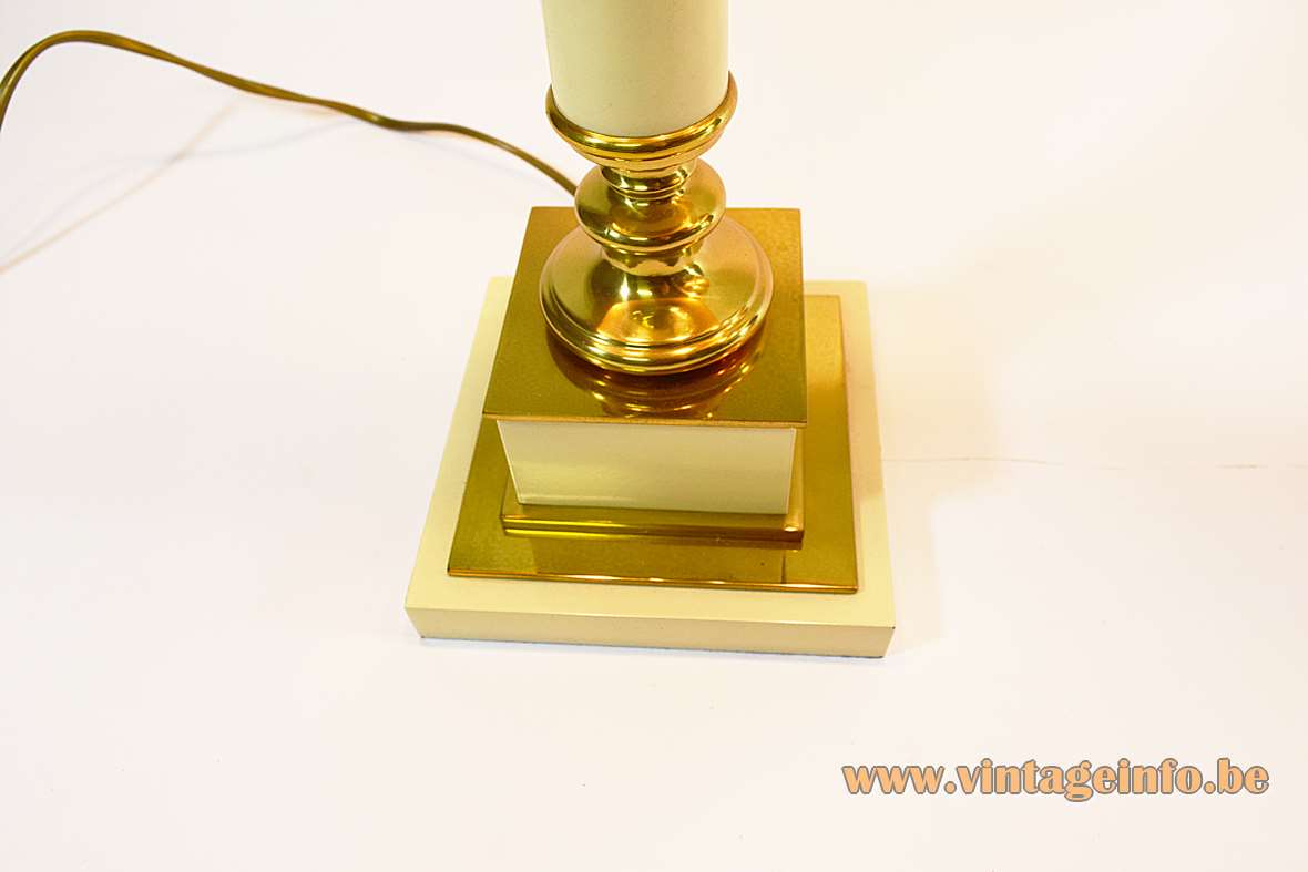 Neoclassical table lamps square vanilla cream wood base brass parts 1970s 1980s Deknudt Lighting Belgium