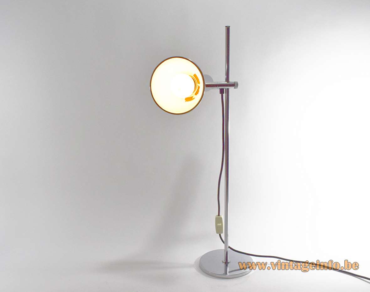 OMI chrome desk lamp Koch & Lowy design metal base & rod elongated lampshade Sölken-Leuchten 1970s Germany