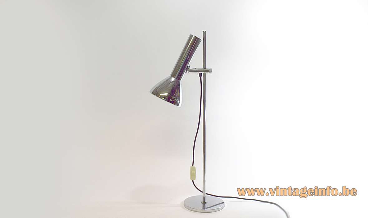 OMI chrome desk lamp Koch & Lowy design metal base & rod elongated lampshade Hustadt-Leuchten 1970s Germany