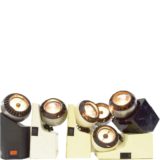 Osram Minispot rectangular white & black plastic base magnet metal globe lampshade 1970s 1980s table lamps Germany