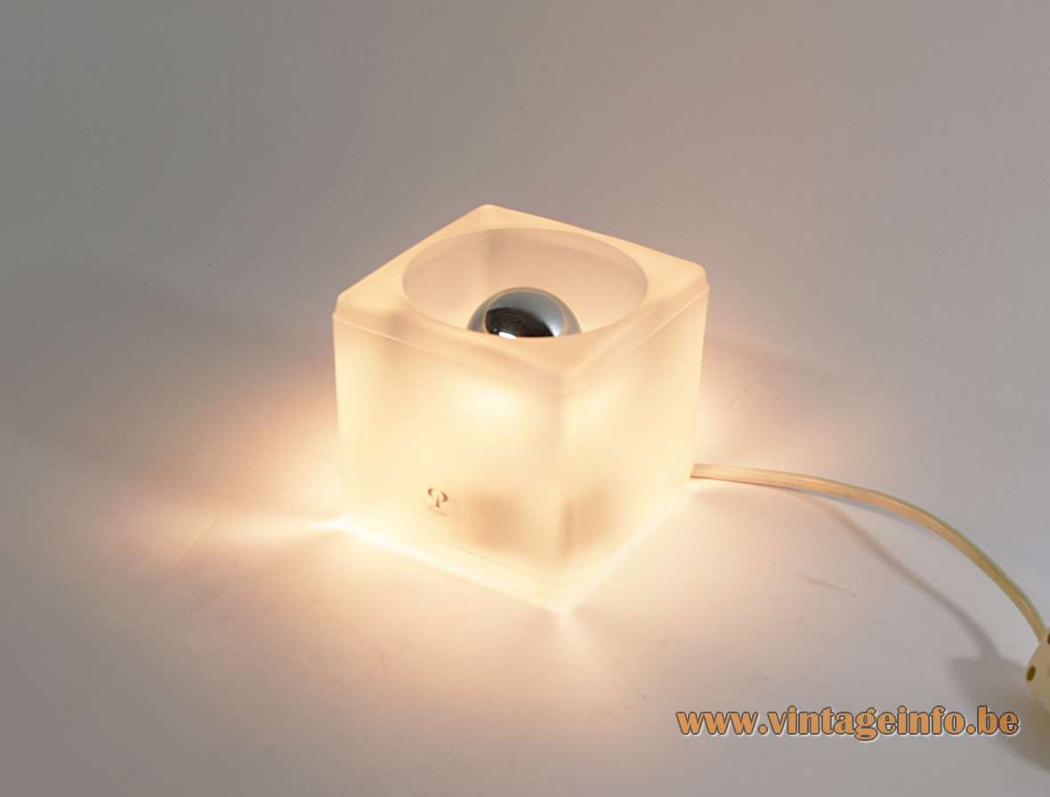 Peill + Putzler frosted ice cube table lamp clear square cuboid glass lampshade E14 socket 1970s 1980s