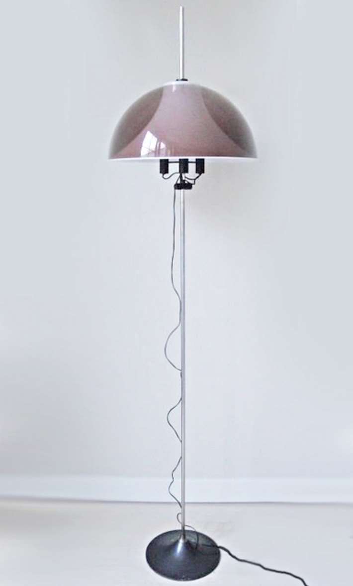 Acrylic Gino Sarfatti Floor Lamp translucent purple lampshade white diffuser chrome rod Arteluce 1960s 1970s MCM