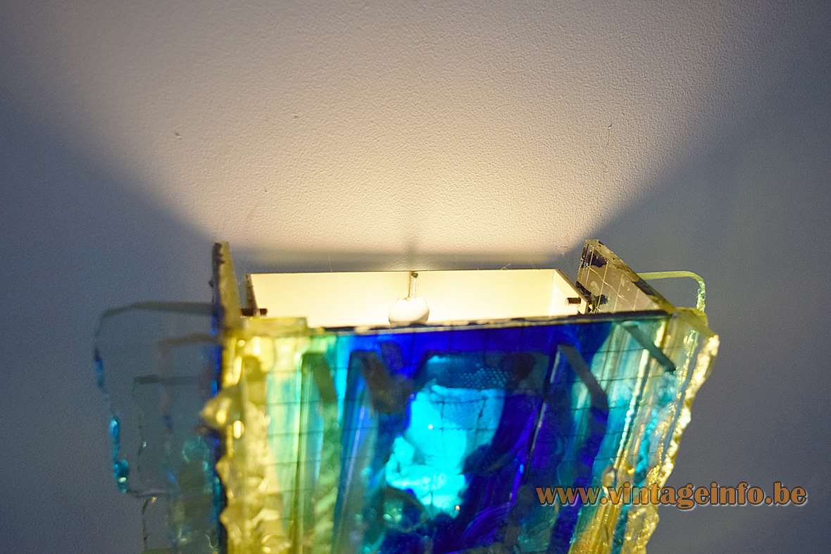 Raak Chartres blue-green glass wall lamp broken parts blocks design: Willem van Oyen 1960s 1970s