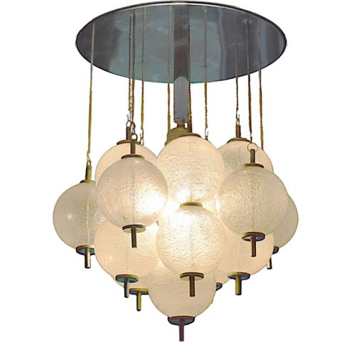 Raak Sterrenbeeld ceiling lamp round chrome flush mount glass balls metal chains 1960s 1970s vintage MCM