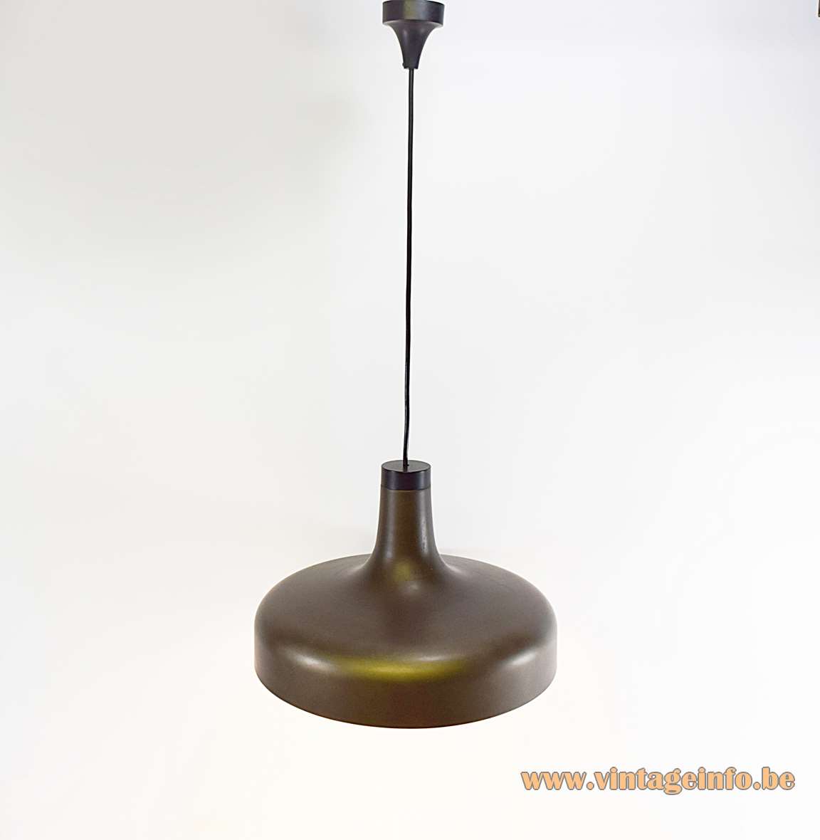 Staff aluminium pendant lamp 5407 brown-green metallic lampshade black plastic top 1970s Staff Leuchten Germany