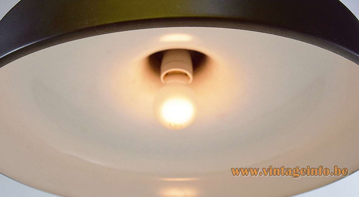 Staff aluminium pendant lamp 5407 brown-green metallic lampshade inside view porcelain E27 lamp socket 1970s Germany